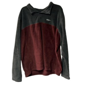 Men’s Columbia pullover maroon gray snap collar great used condition‎ warm